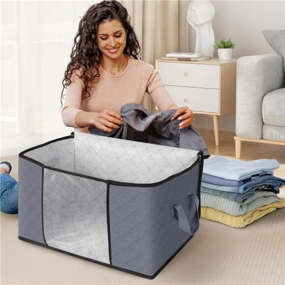 6 Pack Clothes Storage, Foldable Thick Fabric Blanket Storage Bags - Picture 3 of 7